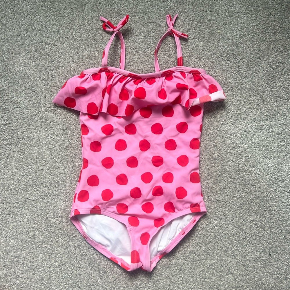 Hanna Andersson Girls Swimsuit size 6-7 - Pink Polka Dot - 1 piece